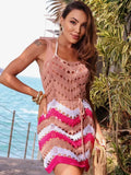 Saída Praia Regata Tricot Listrada Cordão Ajuste Cintura