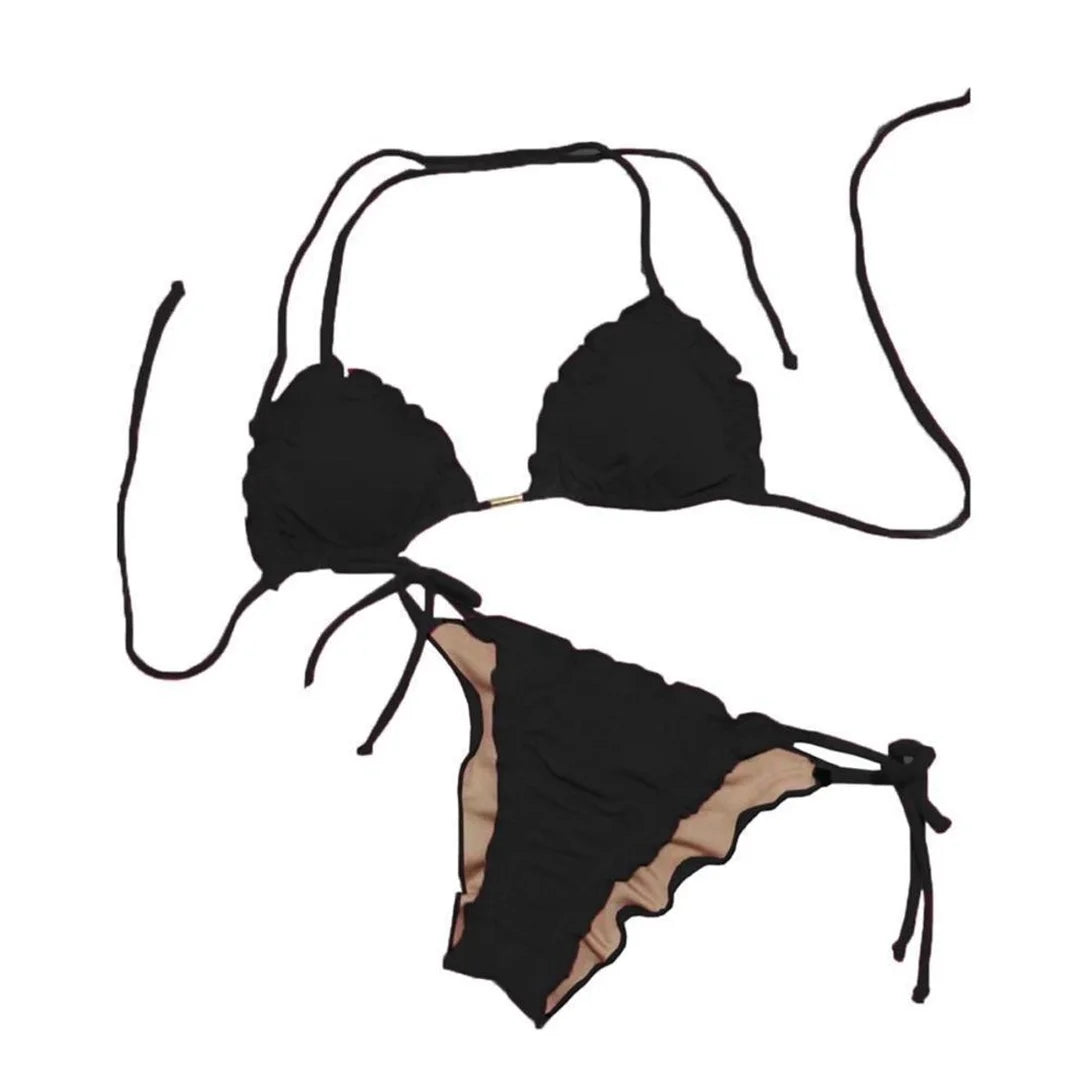 Conjunto Biquíni Cortininha Amarração Feminino Bojo Verão - Preto